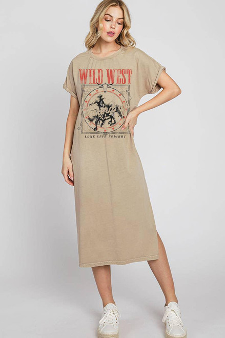 WILD WEST GRAPHIC DRESS - MINERAL TAUPE