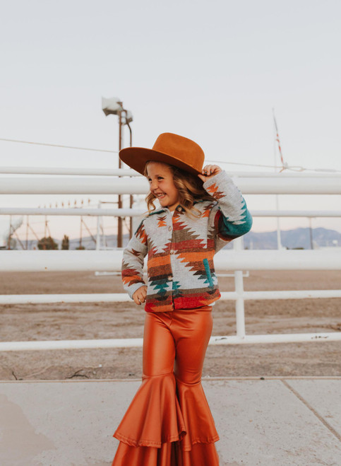 LEATHER DOUBLE LAYER BELL BOTTOMS - RUST