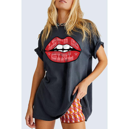 LET'S GO GIRLS LIPS GRAPHIC TEE - MINERAL BLACK (OVERSIZED)
