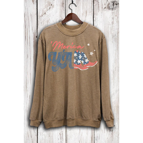'MERICA YA'LL LONG SLEEVE SWEATSHIRT - MINERAL TAUPE