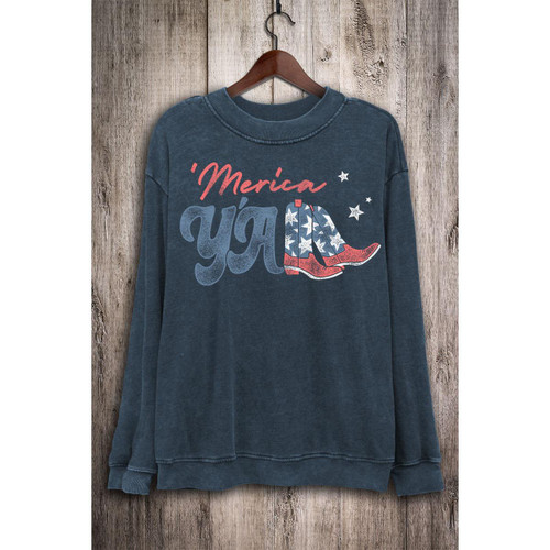 'MERICA YA'LL LONG SLEEVE SWEATSHIRT - MINERAL NAVY