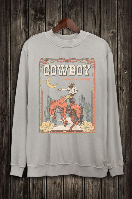 COWBOY TAKE ME AWAY BRONC LONG SLEEVE SWEATSHIRT - MINERAL OATMEAL