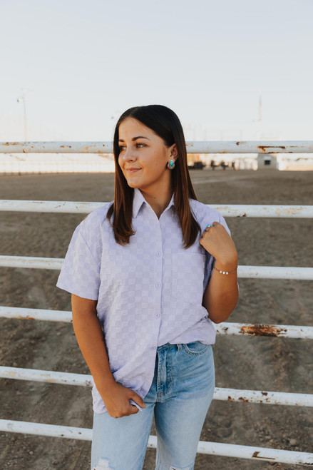 Textured Button Down Short Sleeve Pocket Shirt - Lavender Textured Button Down Short Sleeve Pocket Shirt - Lavender