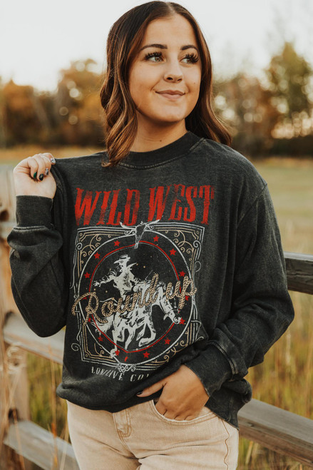WILD WEST LONG LIVE COWBOY LONG SLEEVE SWEATSHIRT - MINERAL BLACK