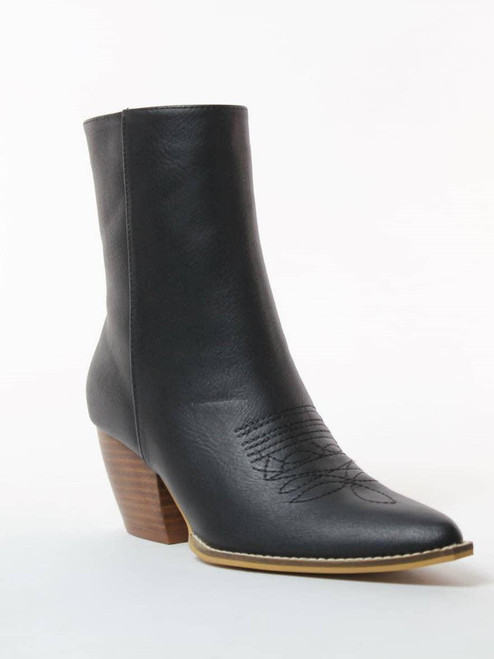 Women Chunky Heel Pointed Toe Ankle Bootie - Black