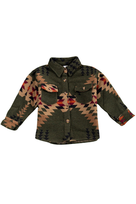 Olive Green Aztec Printed Shacket