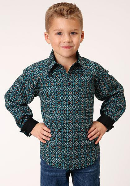 BOYS L/S SHIRT   PERFORMANCE Y/D ALLOVER PRINT -SNAP  1261 DIAMOND AZTEC PRINT