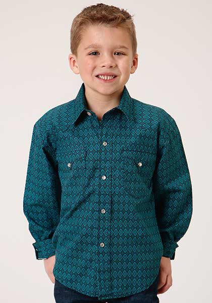 BOYS L/S SHIRT   PERFORMANCE Y/D ALLOVER PRINT -SNAP  1369 DIAMONDS PRINT