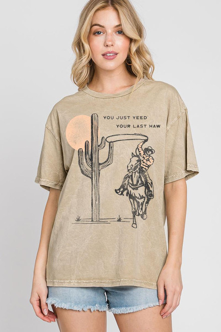 CACTUS COWBOY SHORT SLEEVE GRAPHIC TEE - MINERAL BEIGE