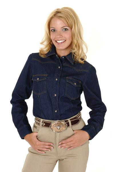 WOMENS L/S SHIRT   DENIM SOLID  8OZ INDIGO DENIM W/SODA ASH WASH  03-050-0594-0010