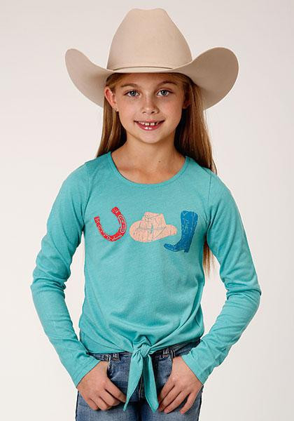 GIRLS KNIT 7-14   NOVELTY/APPLIQUE/EMBROIDERY PRINTED KNIT  1312 P/R LS SCOOP NECK TEE