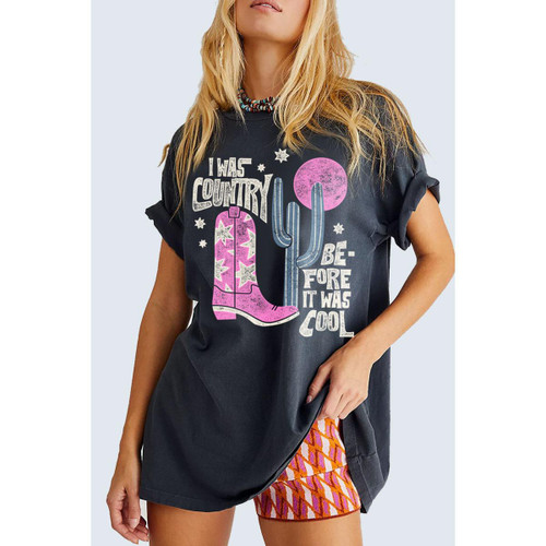 I WAS COUNTRY BEFORE I WAS COOL OVERSIZED GRAPHIC TEE - MINERAL BLACK