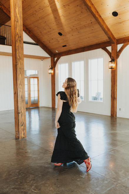 Maxi Smocking Dress in Sheer Gingham - Black