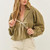 Soft Linen Smocked Babydoll Open Front Blouse with Bow - Lt. Olive