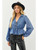 Washed Cotton Denim Drop Waist Top with Split Neck
