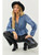 Washed Cotton Denim Drop Waist Top with Split Neck