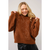 Western Boots Stitch Pattern Crew Neck Sweater - Brown