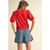 Puff Short Sleeve Button Down Knit Cardigan - Red