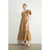 Puff Sleeves Smocked Bodice Tiered Midi Dress - Rust
