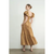 Puff Sleeves Smocked Bodice Tiered Midi Dress - Rust
