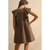 Ruffled Collar Woven Dress - BROWN