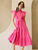 Shoulder Ruffle Button-Down Midi Dress - PINK
