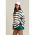 Long Sleeve Collared Oversized Stripe Top - CREAM & NAVY STRIPE