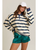 Long Sleeve Collared Oversized Stripe Top - CREAM & NAVY STRIPE