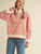 Floral Mock Neck Half Zip Pullover - CREME ORANCE MULTI