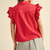 Embroidered Cut Out Button Down Top - CHERRY RED