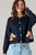 Western Horse Graphic Ribbed Trim Crew Neck Cardigan - NAVY