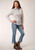 WOMENS L/S SHIRT   SNAP RETRO PIPED FANCY YOKE 1501 BROWN AND BLUE WALLPAPER STRIPE 01-050-0086-3058