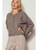 Western Horse Graphic Ribbed Trim Crew Neck Cardigan - MOCHA
