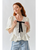 Jacquard Puffy Sleeve Bow Tie Top W/Ruffle Hem - Off White