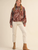 Mixed Patchwork Print Button Down Top - Brick Clay