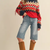Mock Neck Fair Isle Fringe Sleeve Sweater