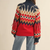 Mock Neck Fair Isle Fringe Sleeve Sweater