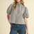Striped Ruffle Button Down Top - DARK DENIM