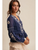 Embroidered Peplum Blouse - NAVY