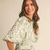 Jacquard Bubble Sleeve Button Down Midi Dress  - SAGE GREEN