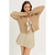 Warm Hug Cable Sweater Cardigan with Ribbon Tie - LATTE