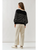 Voluminous Sleeve Stripe Cardigan - BLACK / CREAM