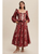 Floral Corset Ruffle Midi Dress - CRIMSON