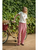 Gingham Pattern Elastic Band Waist Pants - RED & WHITE