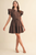 Embroidered Seam Pin Tuck Detail Mini Dress - COCOA BROWN