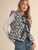 Flutter Sleeve Floral Quilted Vest - NAVY BLUE