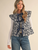 Flutter Sleeve Floral Quilted Vest - NAVY BLUE