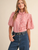 Striped Ruffled Button Down Top - BERRY RED