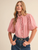 Striped Ruffled Button Down Top - BERRY RED
