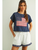 Mixed Fabric Flag Patched Dolman Sleeve Top